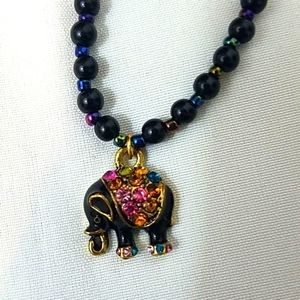 Cryatal Elephant Beaded Pendant Necklace